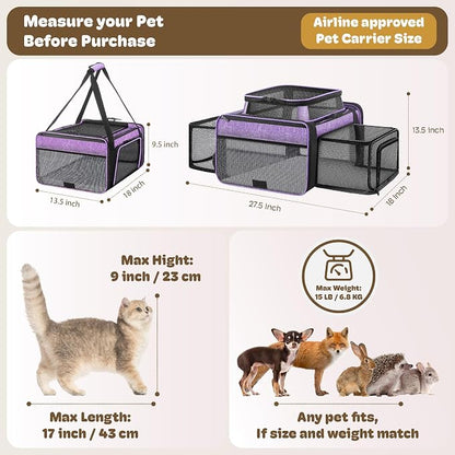 Top and 2 Sides Expandable Cat Carrier 18x13.5x9.5, TSA Airline Approved Dog - Image 4