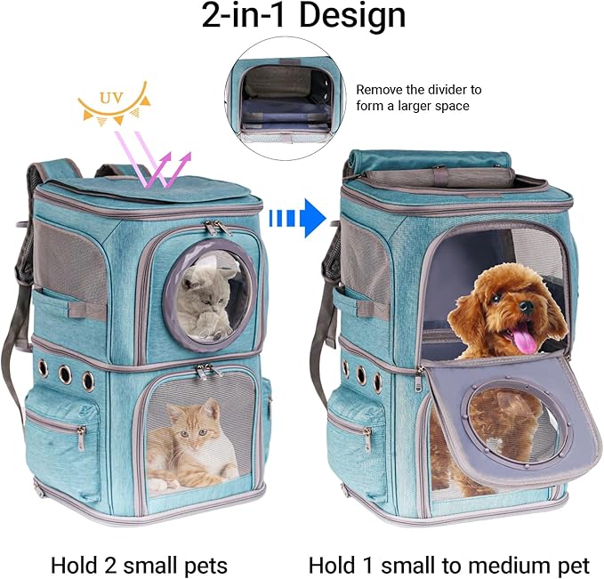 2-in-1 Pet Carrier Backpack for Two Cats or One Dog, Space Capsule Clear Bubble - Image 3