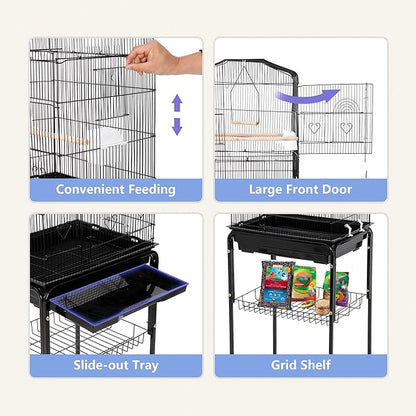 ZENY 63.4 Inch Bird Cage, Rolling Wrought Iron Parrot Cage - Image 4
