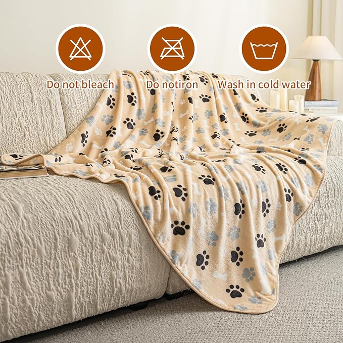 Dog Blanket Paw Bone Pattern 1 Pack 1 Super Soft Warm Flannel Sofa Cover Car - Image 6