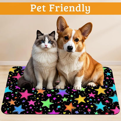 Neon Stars Dog Food Mat, Bright Colorful Absorbent Pet Feeding Mat - Image 2