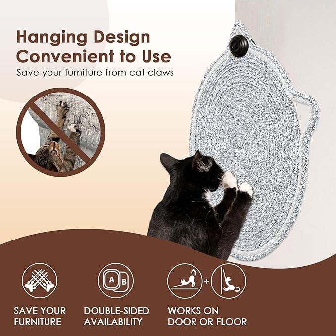 Cat Scratcher Mat, Natural Cotton Rope Cat Scratch Pad, 15.7'' Round Horizontal - Image 4