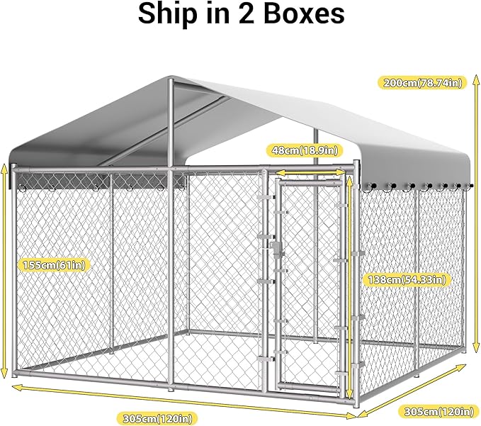 HITTITE Extra Large Outdoor Dog Kennel, Galvanized Chain Link Dog Runs - Image 4