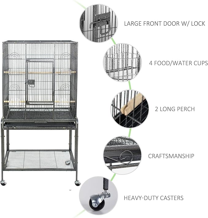 SUPER DEAL 53-Inch Rolling Bird Cage Large Wrought Iron Cage - Image 3