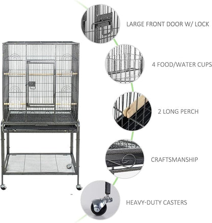 SUPER DEAL 53-Inch Rolling Bird Cage Large Wrought Iron Cage - Image 3