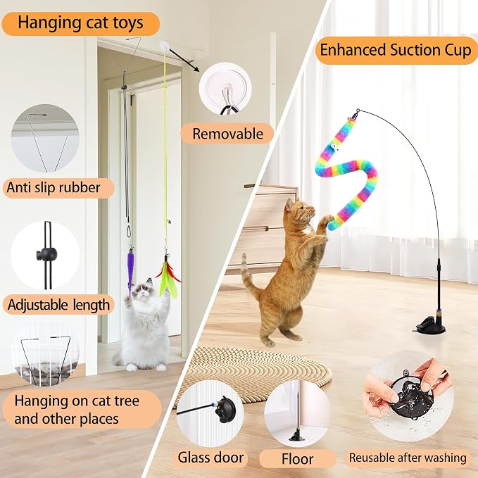 Soarer 4-in-1 Interactive Cat Feather Toys, Enhanced Suction Cup Cats Wand Toy - Image 3