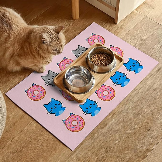 Cat Feeding Mat 24x16 inch Donut Cat Print Pet Bowl Placemat Non Slip Floor Mat - Image 2