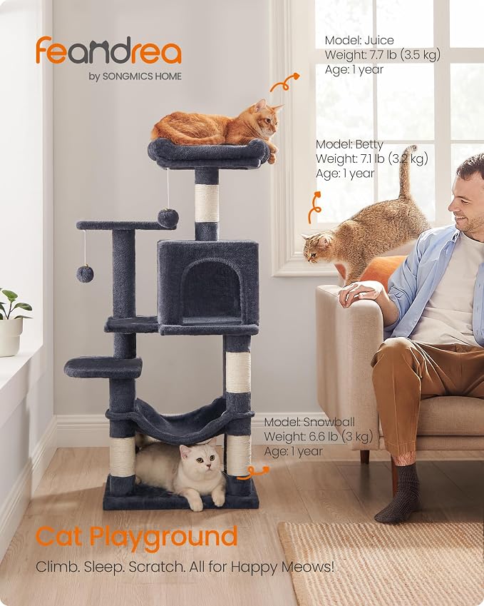 Feandrea Cat Tree, 44.1-Inch Cat Tower, Plush Multi-Level Condo - Image 2