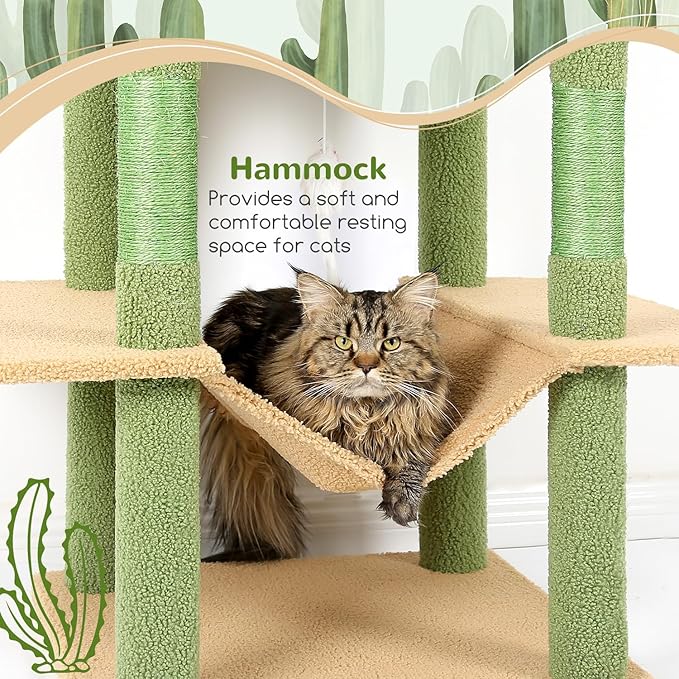 Globlazer Cactus Cat Tree Tower 76-Inch Extra Tall Multi-Level Cat Furniture - Image 3