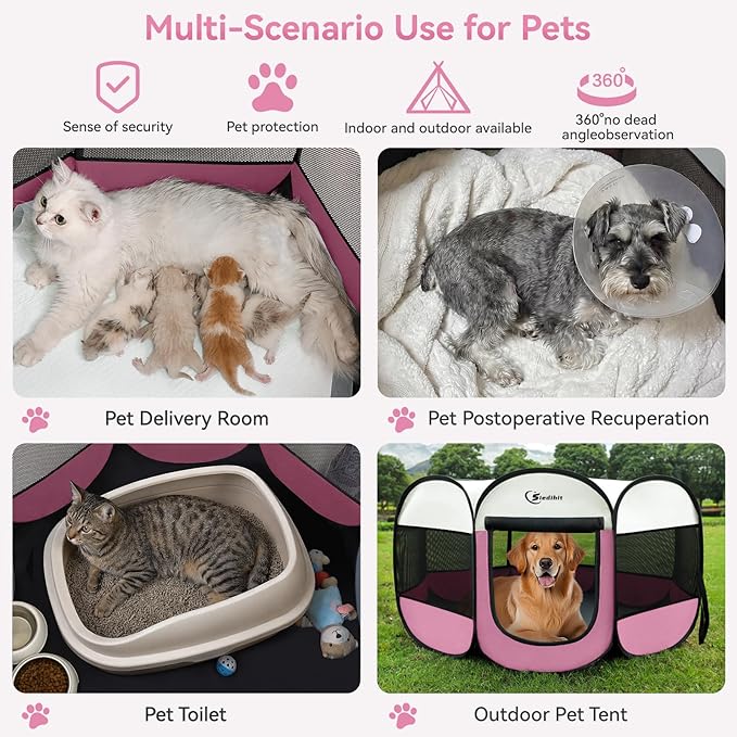Pink Puppy Playpen for Large Dog Cat, Dog Tent Crates Cage Indoor/Outdoor - Image 4