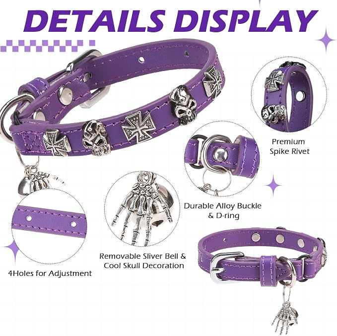 EXPAWLORER Leather Cat Collar for Girl Boy- Adjustable Pet Collar - Image 3