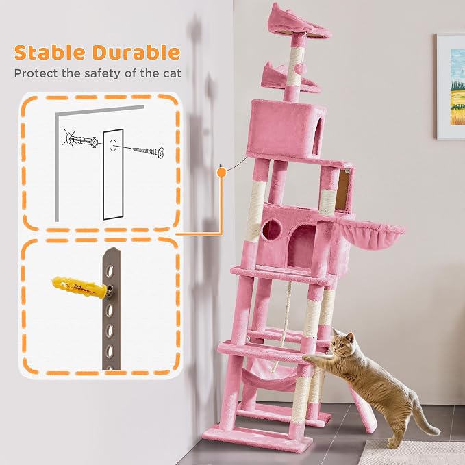 Yaheetech Cat Tree, 82.5in Super Tall Tower w/Cute Top Perches, Scratching Posts - Image 7