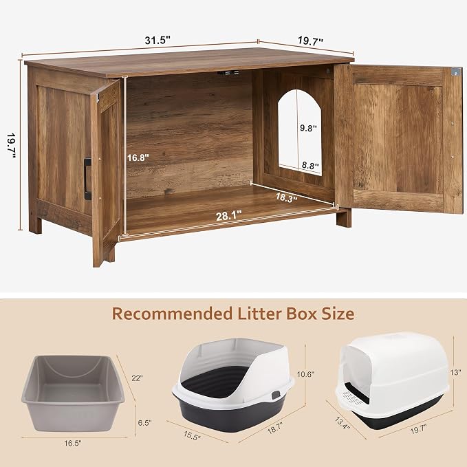 Homhedy Cat Litter Box Enclosure, Wooden Cat Washroom Furniture - Image 5