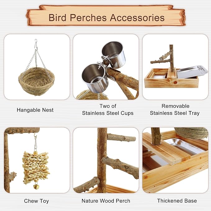 Mogoko Natural Bird Perches Playground, Cage Accessories, Toys Playground - Image 4