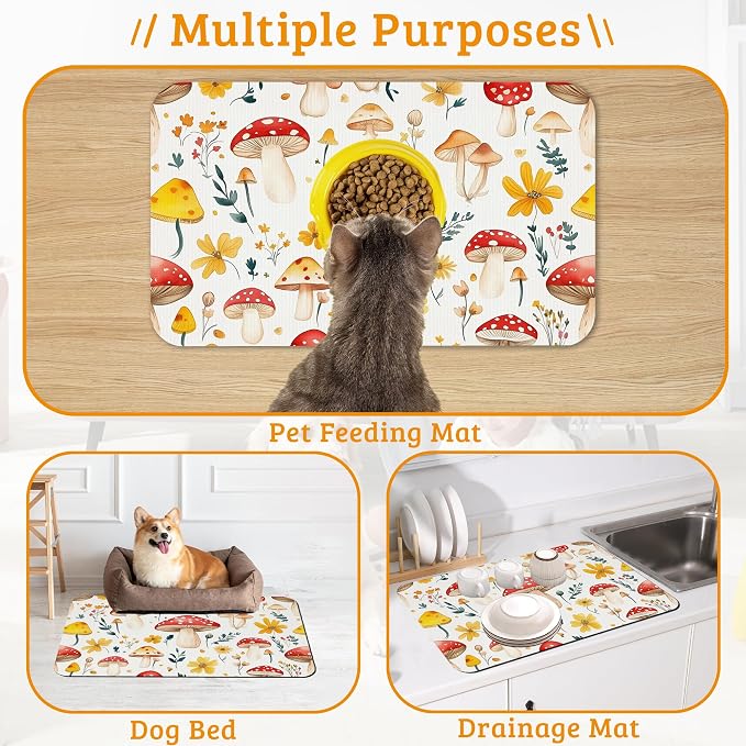 Pet Feeding Mat, Mushroom Absorbent Dog Cat Food Mat Flowers Dog Mat - Image 7