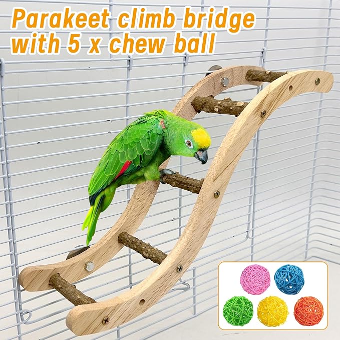 Hamiledyi Nature Wooden Bird Ladder Pet Parrots Climb Bridge Exercise Stands - Image 6