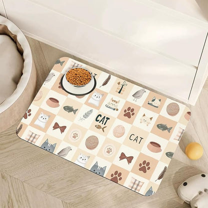 Cute Cat Toy Print Dog Food Mat by Unknown