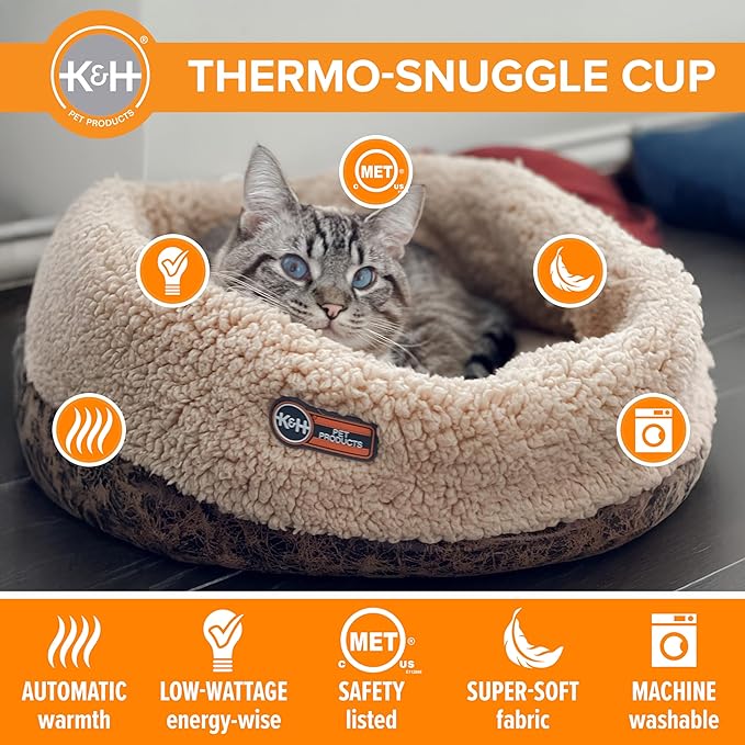 K&H Pet Products Heated Cat Bed Indoor, Thermo-Snuggle Cup Bomber Soft Heated - Image 3