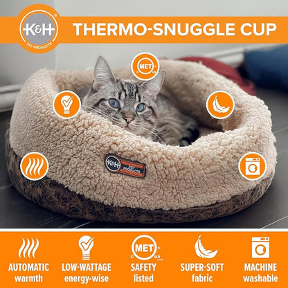 K&H Pet Products Heated Cat Bed Indoor, Thermo-Snuggle Cup Bomber Soft Heated - Image 3