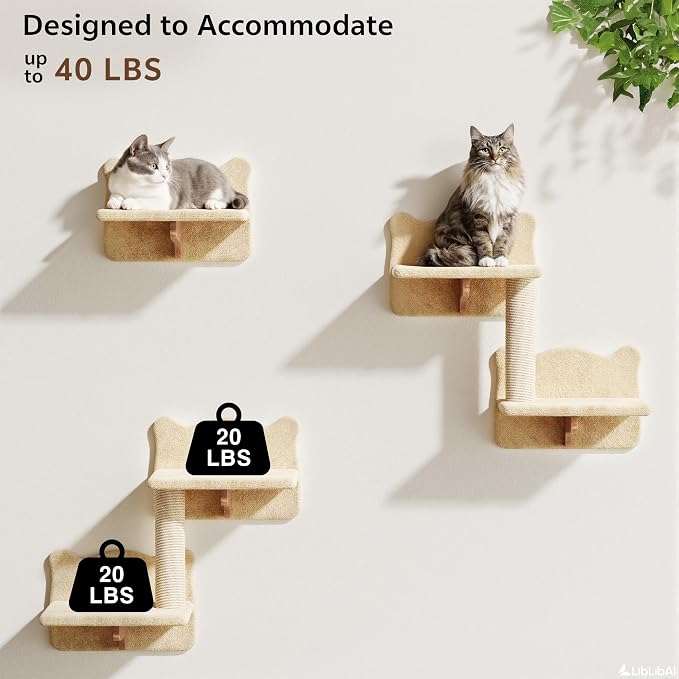 16-in-1 Cat Wall Shelves, Wall Mounted Cats Furniture Set w/Plush Fabric - Image 4
