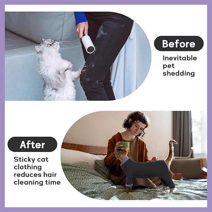PUMYPOREITY Sticky Hair Cat Clothes, Prevent Hair Loss Cat Pajamas, Soft Cat - Image 3