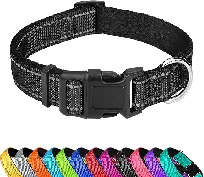 Reflective Dog Collar, Adjustable Soft Neoprene Padded Nylon Pet Collars by PWOD