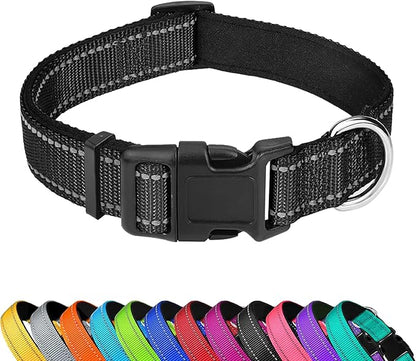 Reflective Dog Collar, Adjustable Soft Neoprene Padded Nylon Pet Collars by PWOD