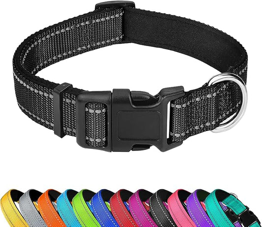 Reflective Dog Collar, Adjustable Soft Neoprene Padded Nylon Pet Collars by PWOD