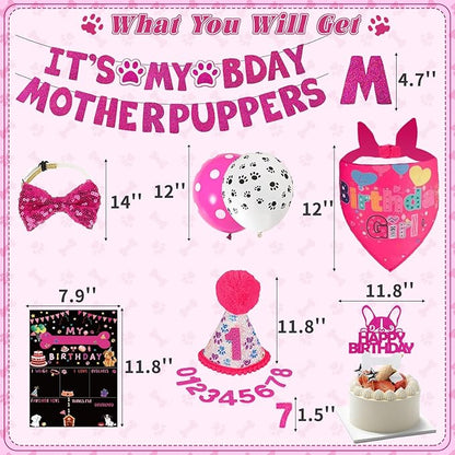 Hot-Pink Dog Birthday Party Supplies Pet Birthday Bandanas Girl Doggy Birthdays - Image 2