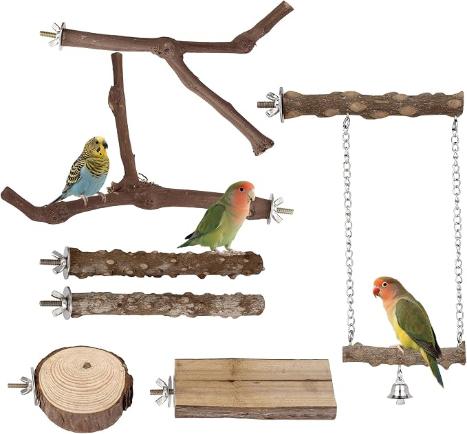 7PCS Bird Perches, Natural Wood Parrot Perch Stand, Bird Perch Chewing Stick by Filhome