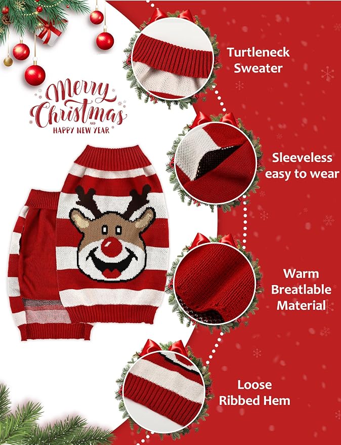 Dog Christmas Sweater, Soft Warm Pet Clothes Coat - Image 3