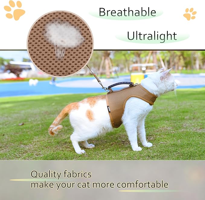 Cat Harness and Leash for Walking Escape Proof Breathable Mesh Fabric, Solid - Image 4