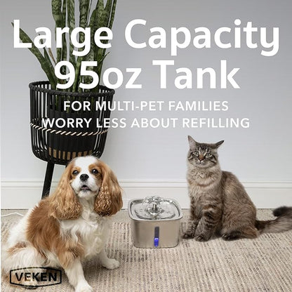 Veken Innovation Award Winner Stainless Steel Cat Water Fountain, 95oz/2.8L - Image 3