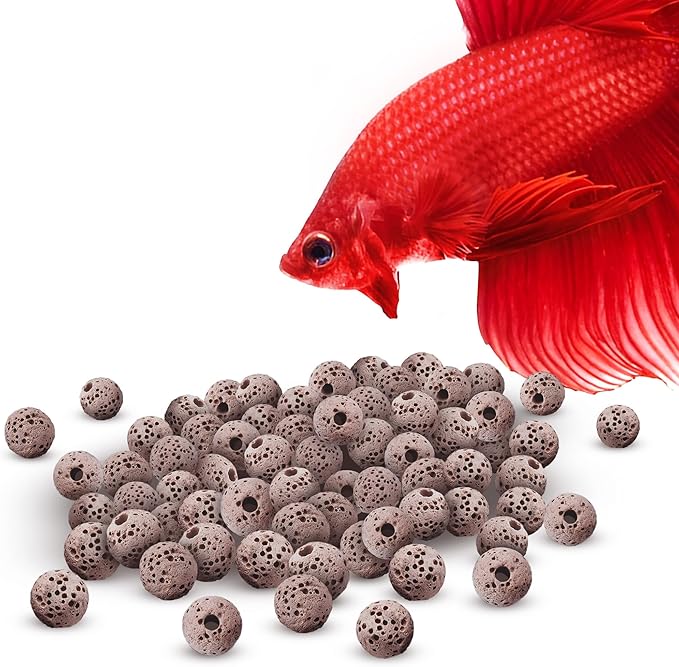 SunGrow 50 Pumice Beads for Betta Fish, Volcanic Lava Rocks for Filtration by SunGrow