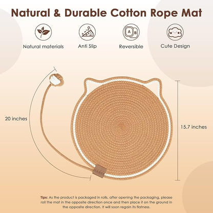 Cat Scratcher Mat, Natural Cotton Rope Cat Scratch Pad, 15.7'' Round Horizontal - Image 2