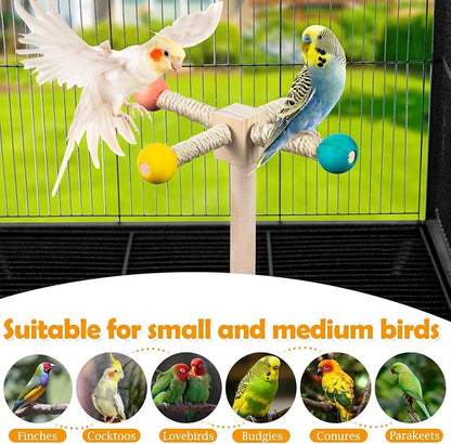 Rotating Bird Perches Toy, Interactive Spinning Parrot Parakeet Toys, Wooden - Image 3