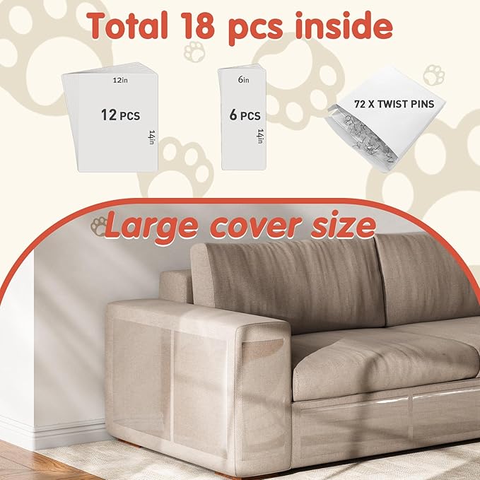 18 PCS Large Cat Scratch Furniture Protector, Transparent Couch Protector from - Image 3