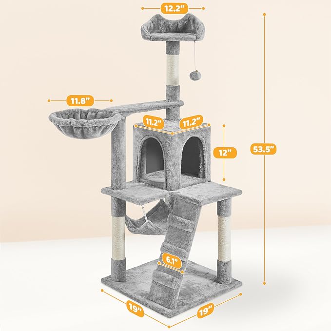 Yaheetech | 54in Cat Tree | Multi-Level Cat Tower w/Spacious Perch, Cozy Condo - Image 3