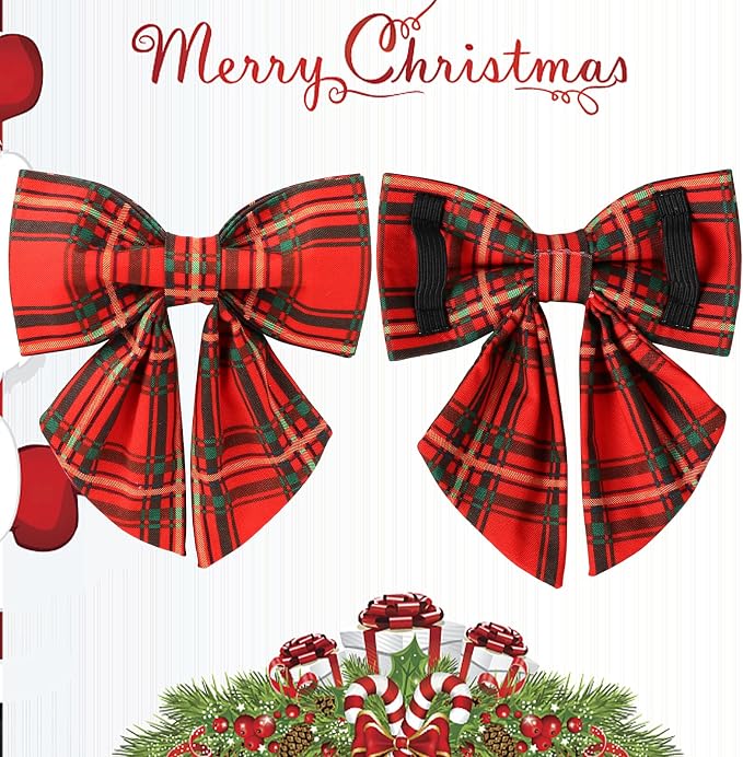 Christmas Dog Collar with Bow Tie, Cotton Christmas Plaid Collar - Image 3