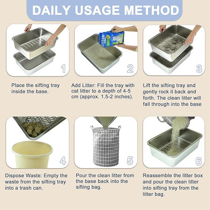 Teheao 2 Pack Stainless Steel Sifting Cat Litter Box - Image 3