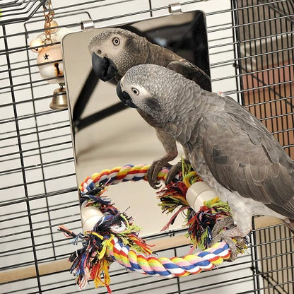 Colorday 9" Bird Mirror with Rope Perch, Bird Swing, Parrot Cage Toys - Image 4