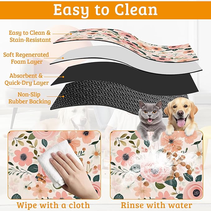 Dog Bowl Mat, Blooming Flowers Pet Feeding Mat - Image 5