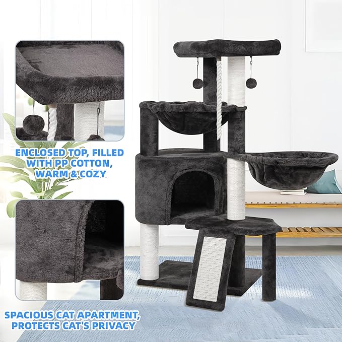 Xin Three Layer Cat Tree with Cat Condo and Two Hammocks, Darkgray … - Image 3