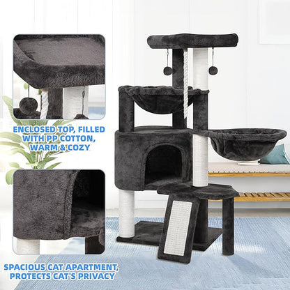 Xin Three Layer Cat Tree with Cat Condo and Two Hammocks, Darkgray … - Image 3