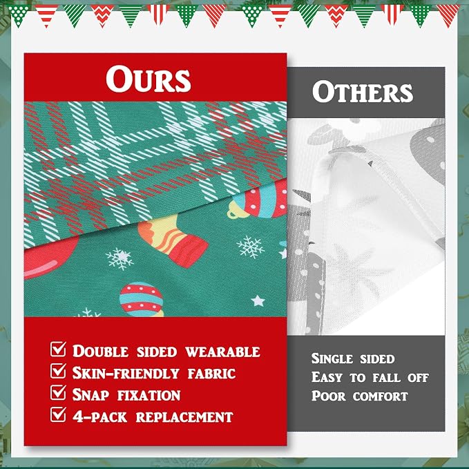 PAWCHIE Christmas Dog Bandanas 4 Pack, Reversible Dog Party Triangle Scarf Bibs - Image 5