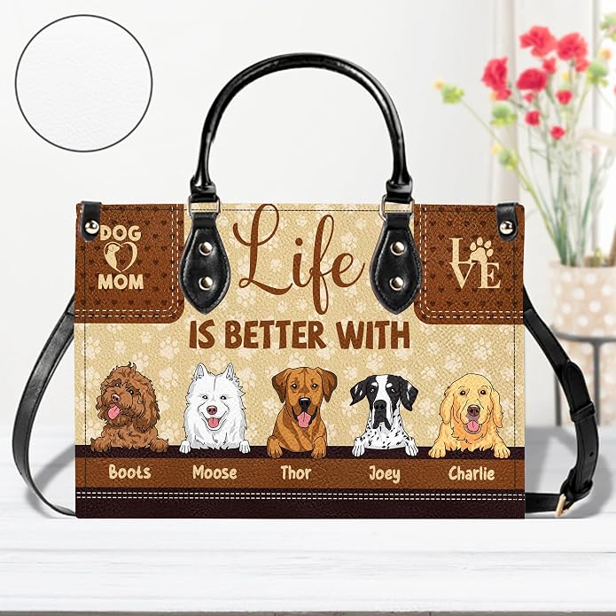 Personalized Pet Mom Leather Handbag – Custom Name Dog Cat Photo Purse - Image 2