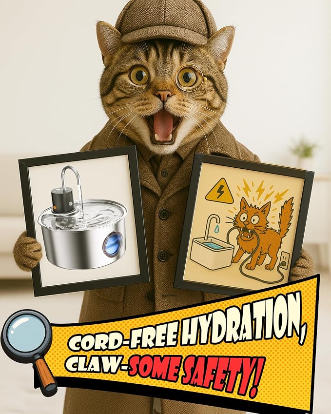 Wireless Cat Water Fountain Stainless Steel, Cordless Automatic Pet Water - Image 2
