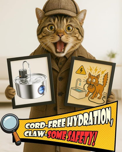 Wireless Cat Water Fountain Stainless Steel, Cordless Automatic Pet Water - Image 2