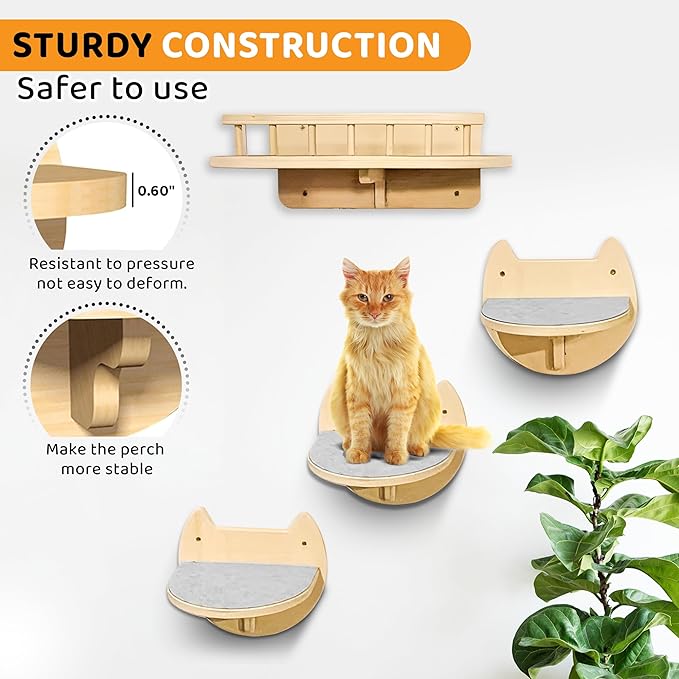 Cat Wall Shelves with 3 Steps – Modern Wood Wall Mounted Furniture, Climber & - Image 7