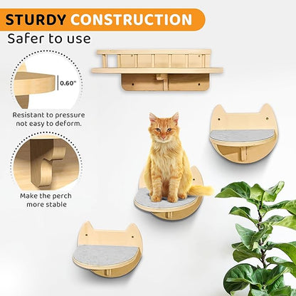 Cat Wall Shelves with 3 Steps – Modern Wood Wall Mounted Furniture, Climber & - Image 7